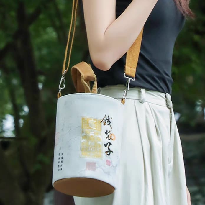 2wayバッグ 墨絵風筒型和柄トート