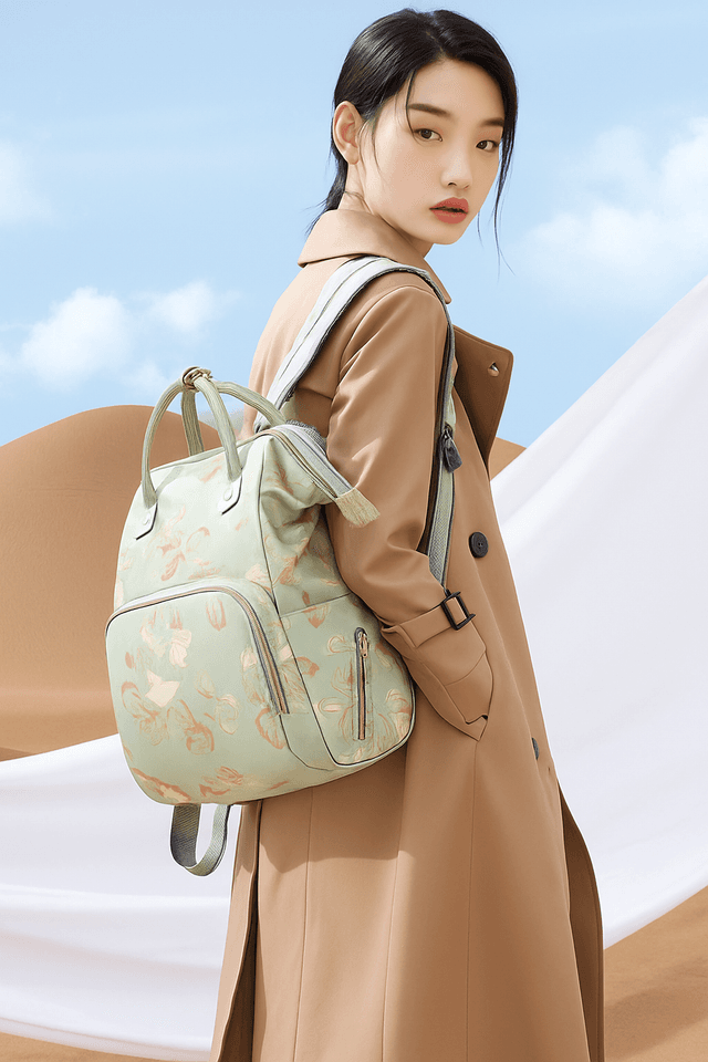 2wayバッグ 大容量花柄プリント手提げリュック式マザーズバッグ