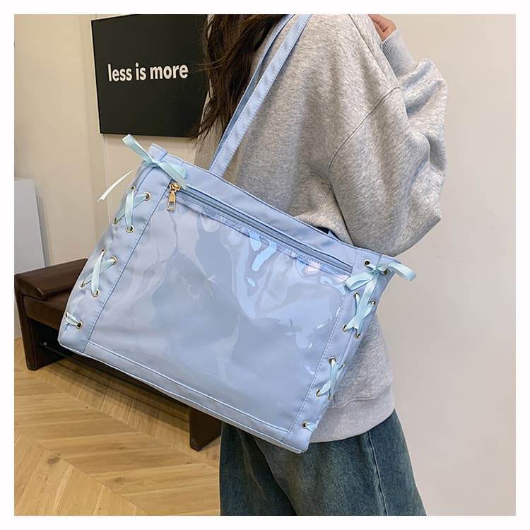 2wayバッグ クリア素材 リボンレース トートバッグ