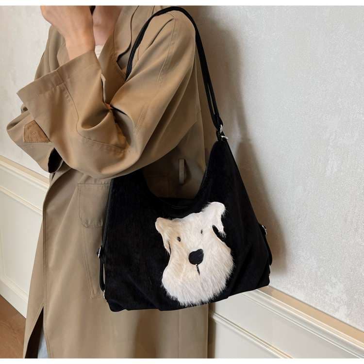 2wayバッグ もこもこ犬顔の2wayトート