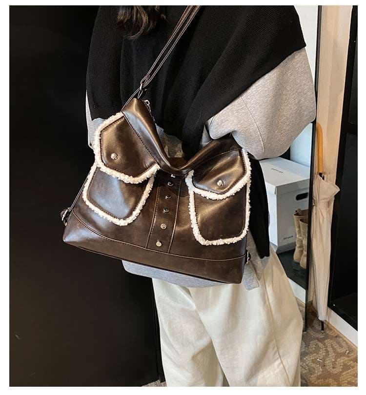 2wayバッグ ボア付きスタッズレザートート
