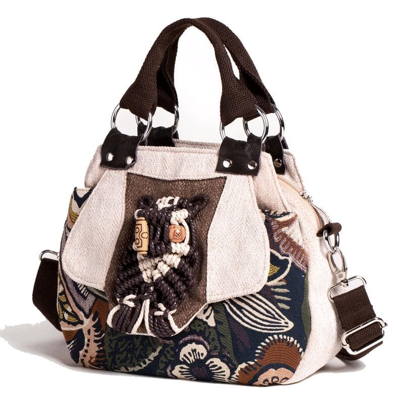 2wayバッグ 民族調刺繍装飾付き2wayショルダーバッグ