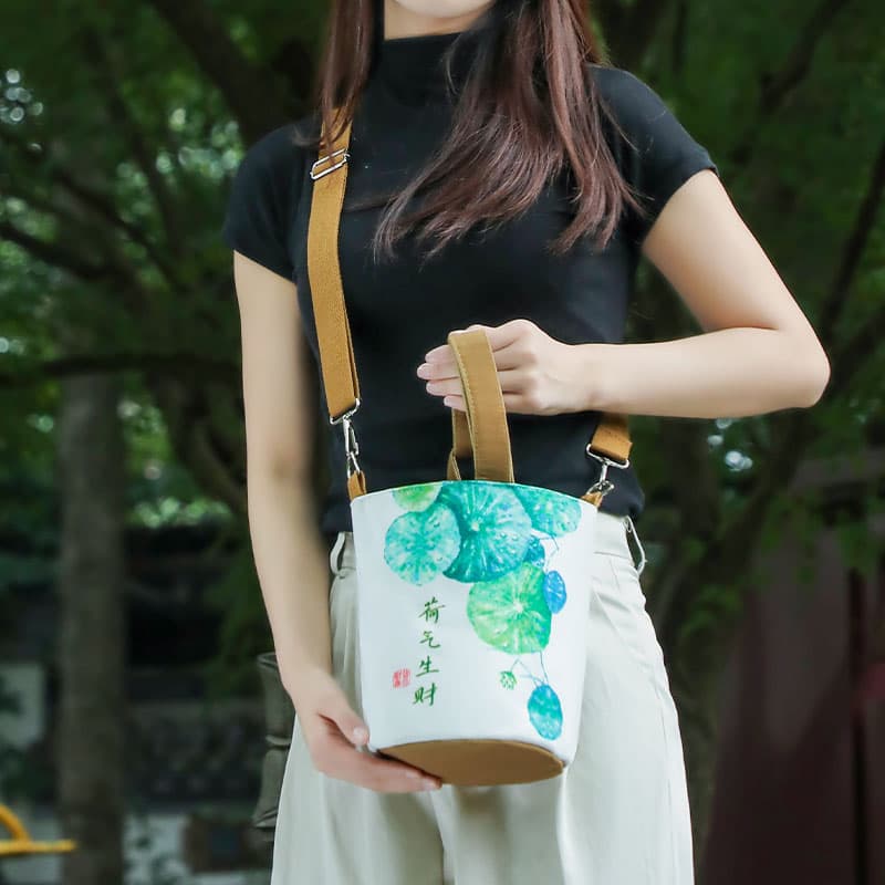 2wayバッグ 墨絵風筒型和柄トート